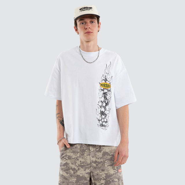 Tropical Heat Box Crop Tee White
