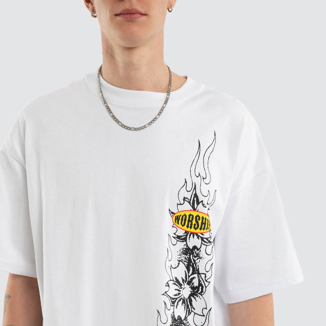Tropical Heat Box Crop Tee White