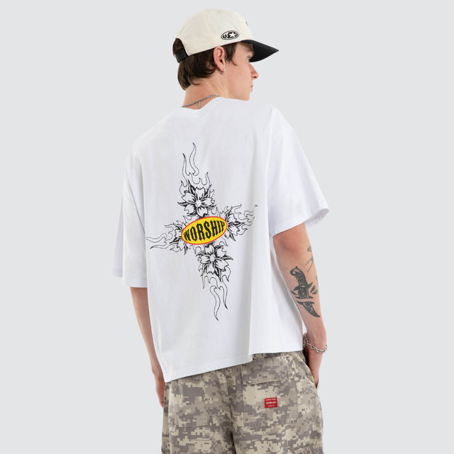 Tropical Heat Box Crop Tee White