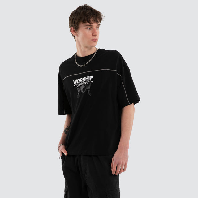 Toll Free Box Crop Panel Tee Black