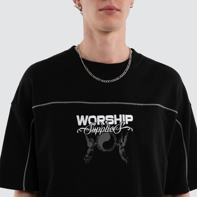 Toll Free Box Crop Panel Tee Black