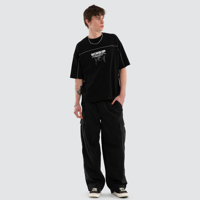 Toll Free Box Crop Panel Tee Black