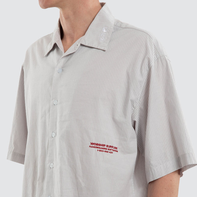 Data Point Box Crop Short Sleeve Shirt Vapour Grey
