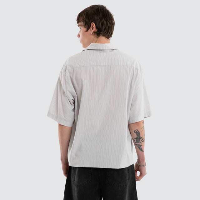Data Point Box Crop Short Sleeve Shirt Vapour Grey