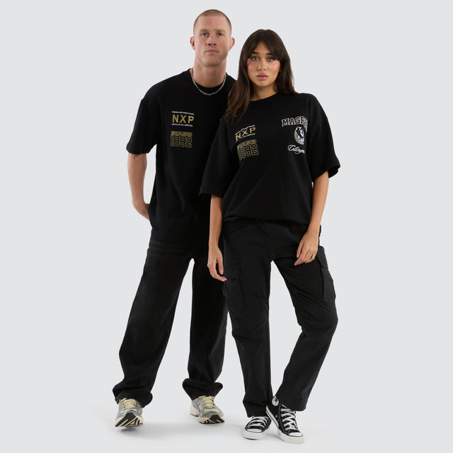 model wears Collingwood Magpies AFL Stadium Loopback Tee Black T-Shirts Black - image 2