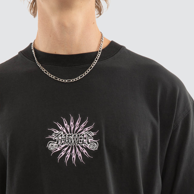 Peace Power Embro Box Fit Tee Pirate Black