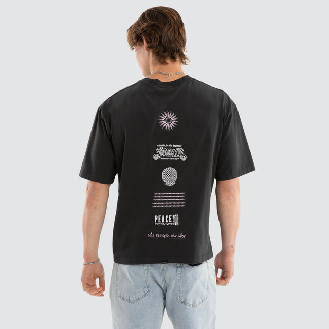 Peace Power Embro Box Fit Tee Pirate Black
