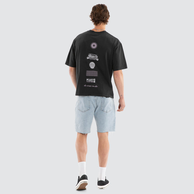 Peace Power Embro Box Fit Tee Pirate Black