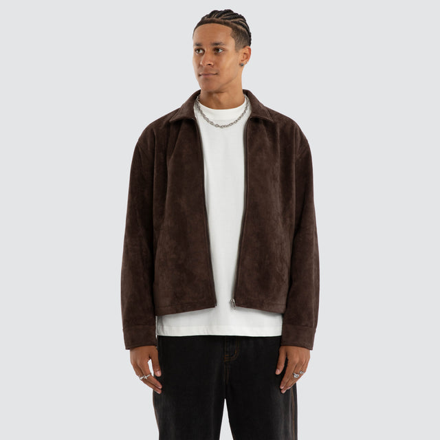 Don't Bother Me Suede Jacket Postal Brown