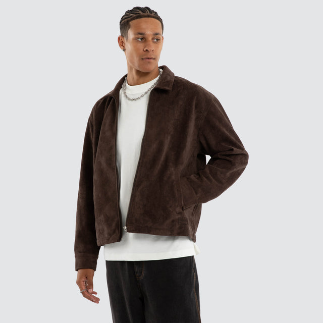 Don't Bother Me Suede Jacket Postal Brown