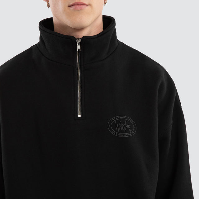 model wears Minted 1/4 Zip Sweat Black Jumpers Black - image 3
