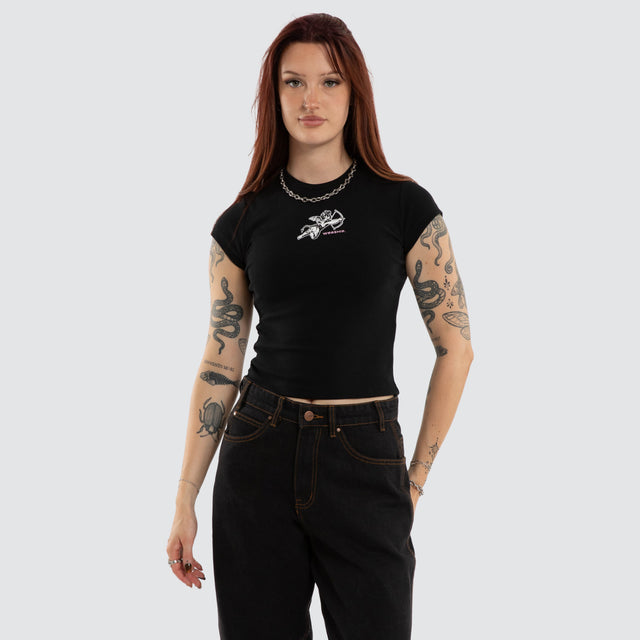 Cherub Cap Sleeve Top Black