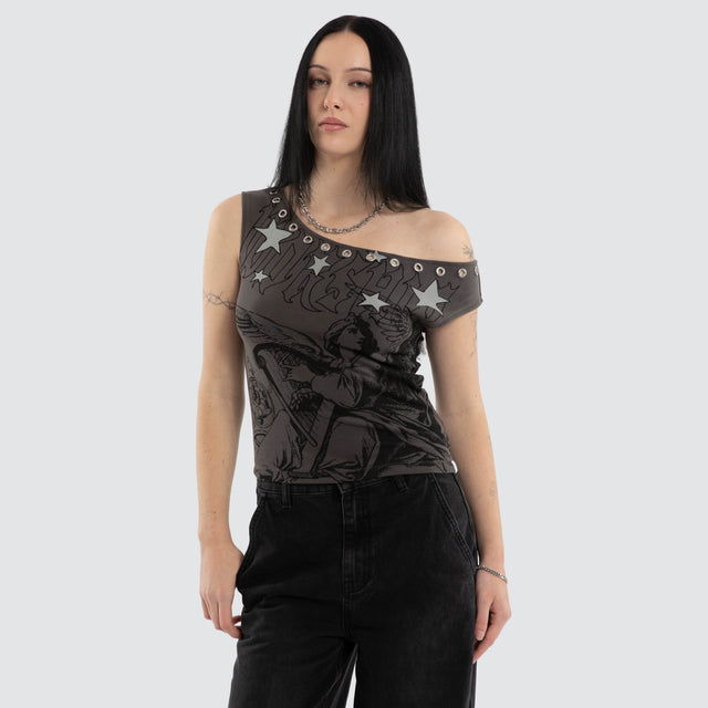 Fascination Cold Shoulder Top Worn Black