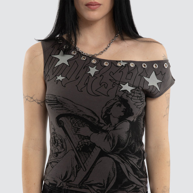 Fascination Cold Shoulder Top Worn Black