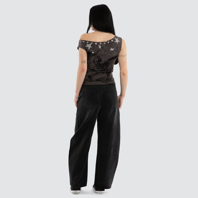 Fascination Cold Shoulder Top Worn Black