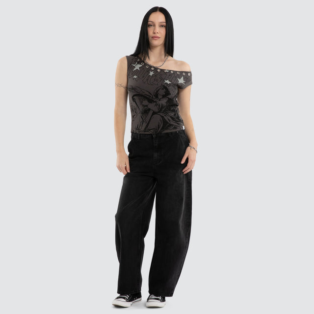 Fascination Cold Shoulder Top Worn Black