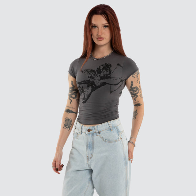 Cherub Cap Sleeve Top Worn Black