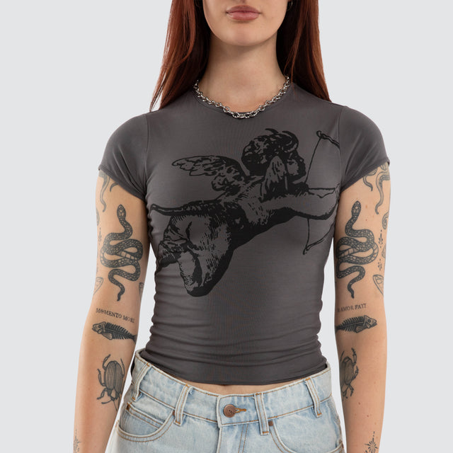 Cherub Cap Sleeve Top Worn Black
