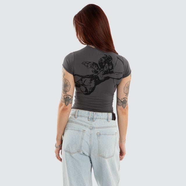 Cherub Cap Sleeve Top Worn Black