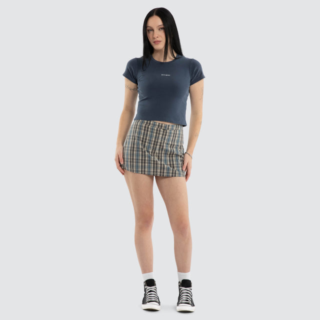 Desert Reverb Plaid Mini Skort Dusty Blue