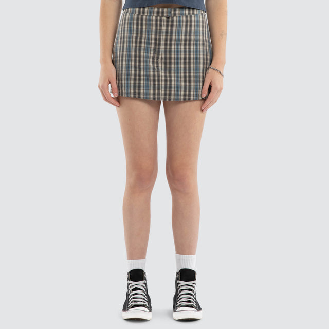 Desert Reverb Plaid Mini Skort Dusty Blue