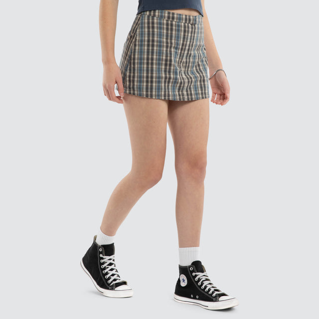 Desert Reverb Plaid Mini Skort Dusty Blue