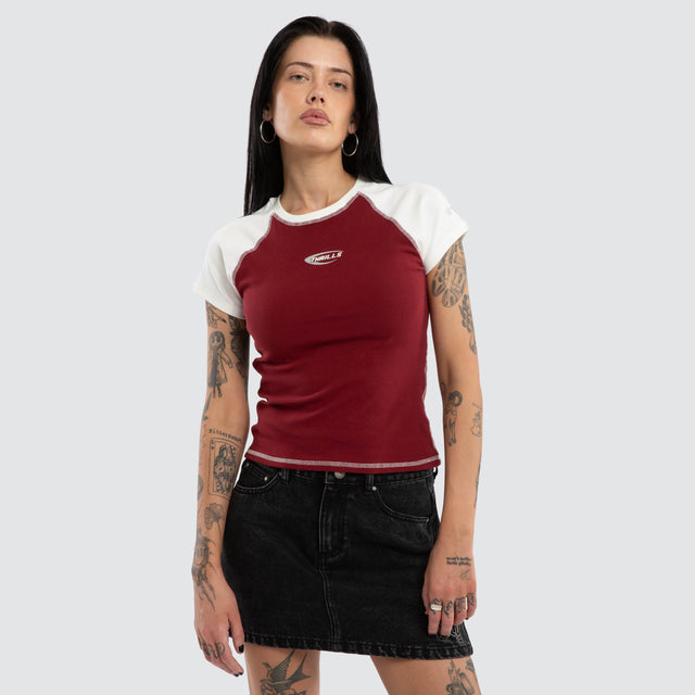 Playing For Keeps Raglan Tee Garnet Red