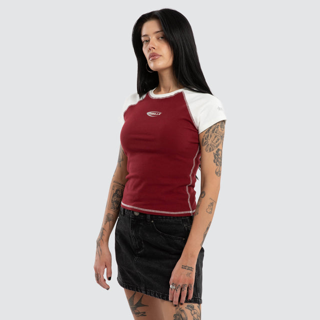 Playing For Keeps Raglan Tee Garnet Red