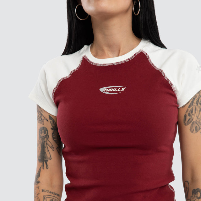 Playing For Keeps Raglan Tee Garnet Red