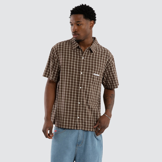 Italic Short Sleeve Shirt Brown
