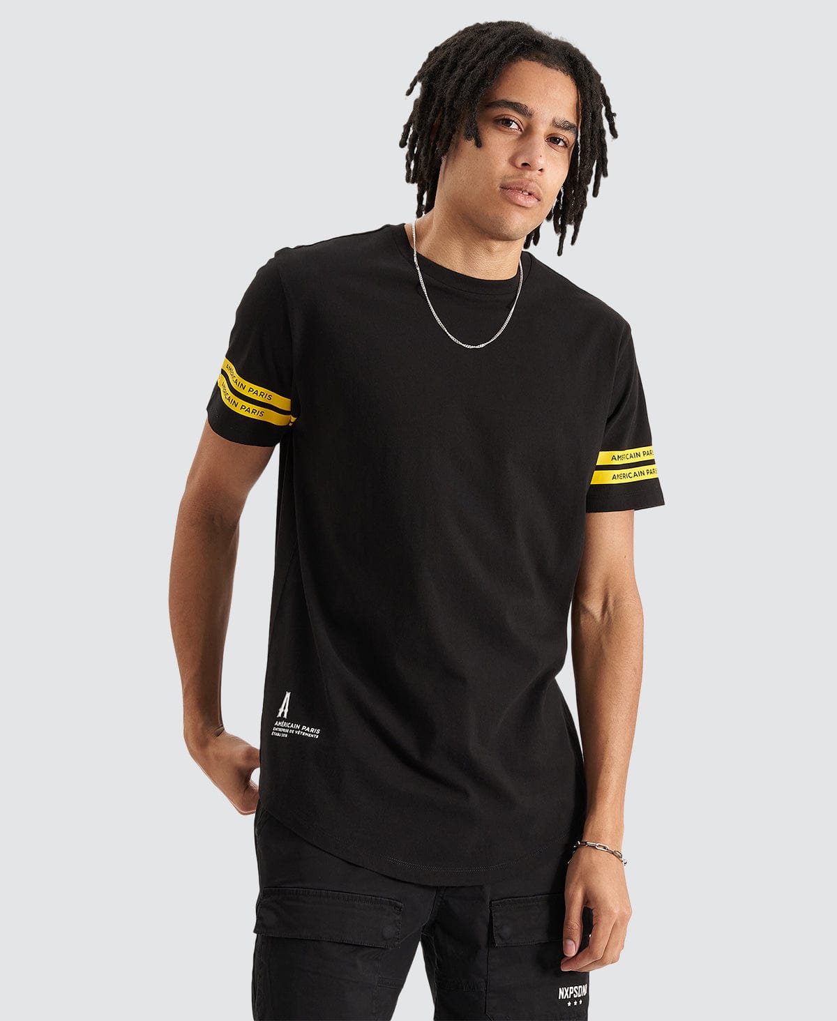 Fontaine Dual Curved Hem T-Shirt in Jet Black | Americain