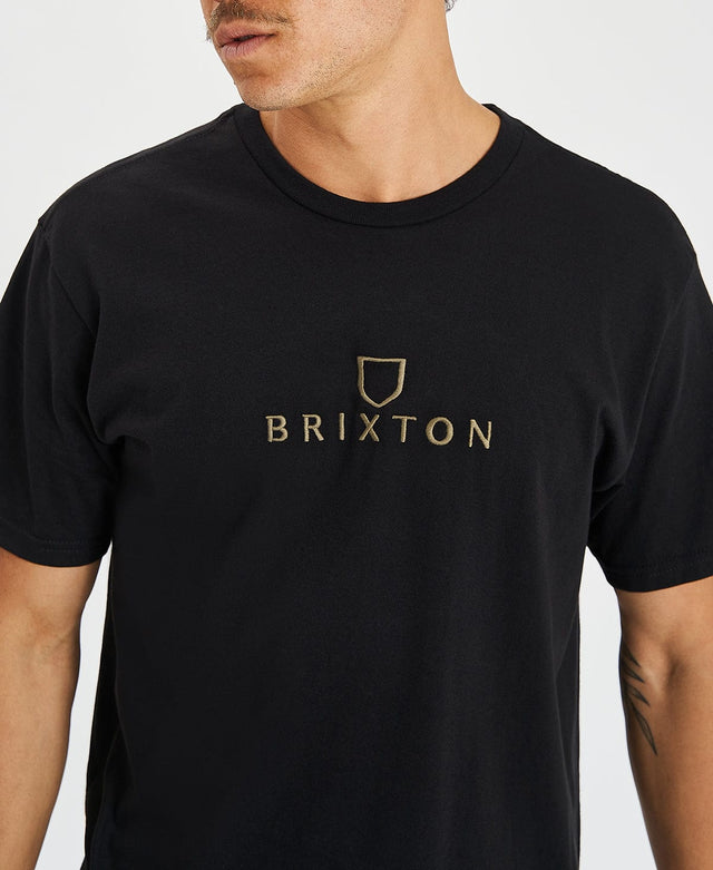Alpha Thread t-shirt in black with an embroidered Brixton logo