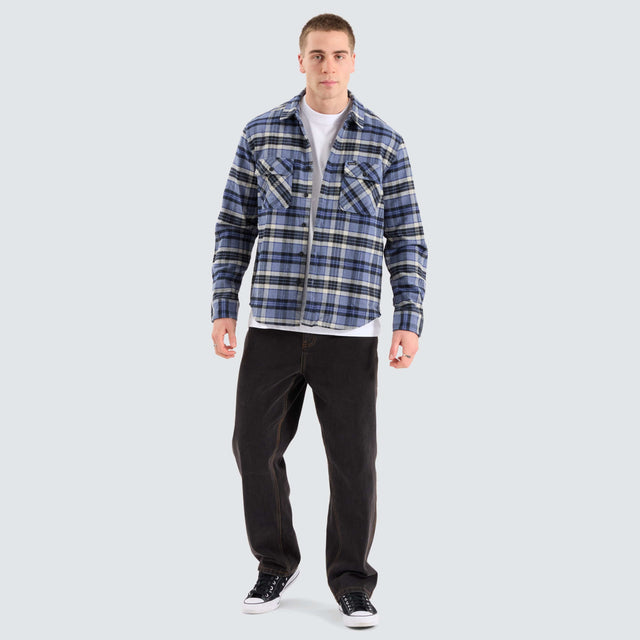 Brixton Bowery Heavy Long Sleeve Flannel Blue/Black Check