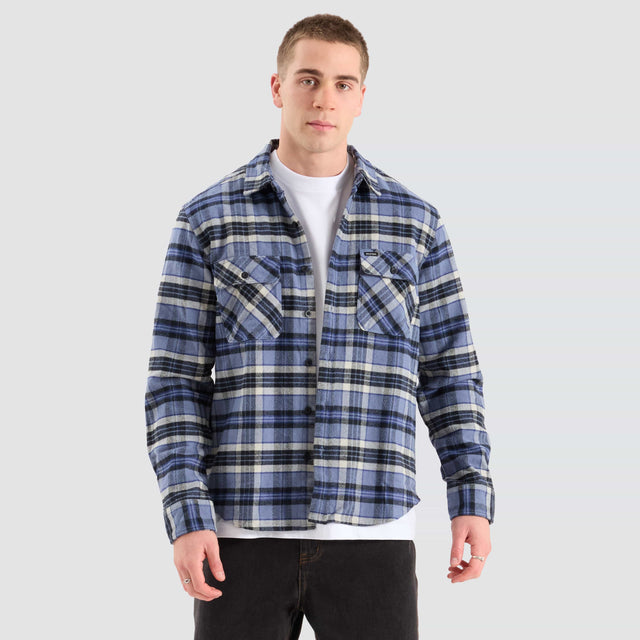 Brixton Bowery Heavy Long Sleeve Flannel Blue/Black Check