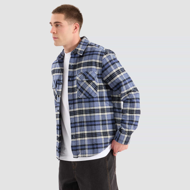 Brixton Bowery Heavy Long Sleeve Flannel Blue/Black Check