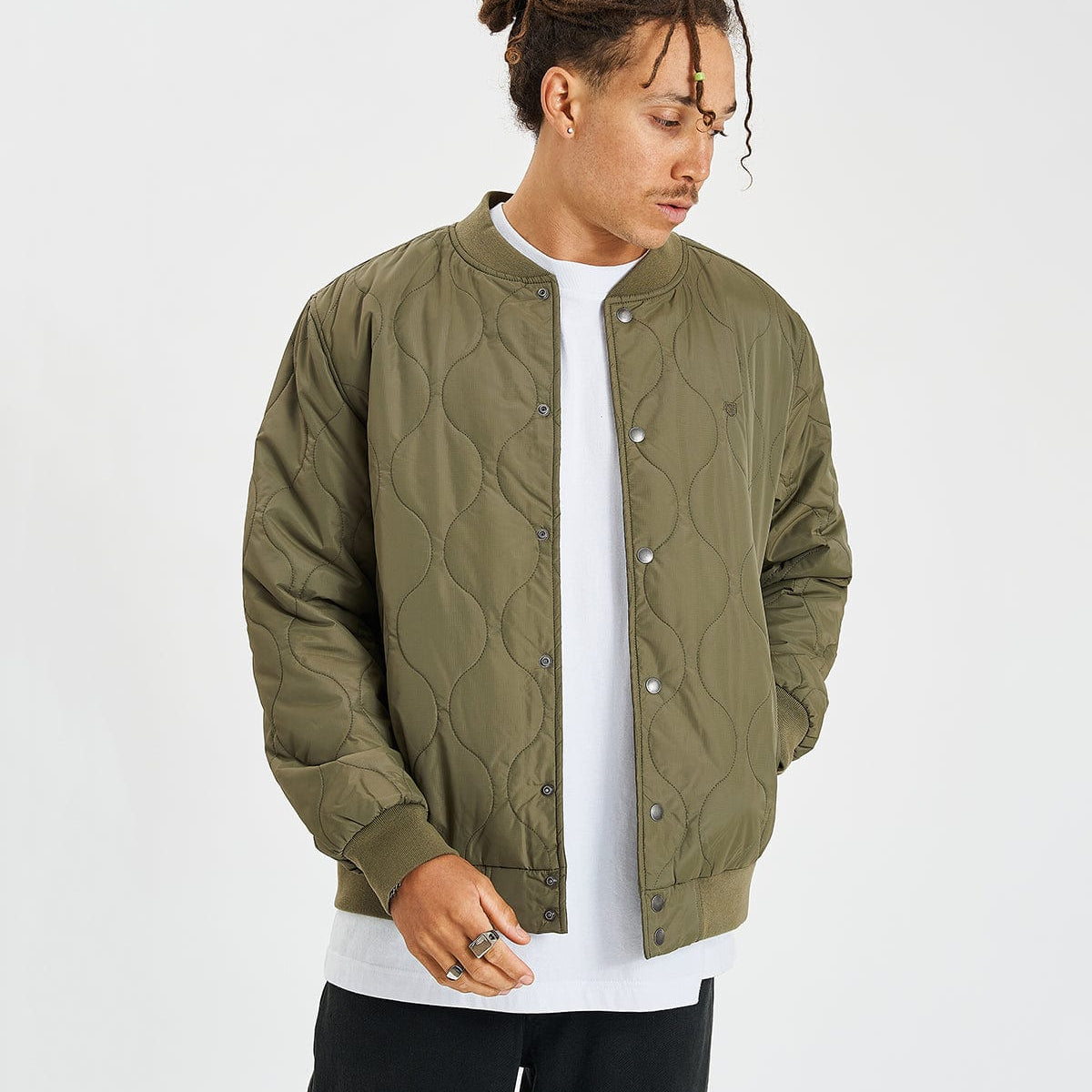 Dillinger Quilted Bomber Jacket Military Olive Green – Neverland Store