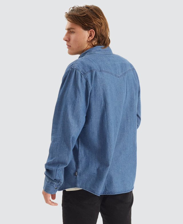 Brixton Wayne Long Sleeve Shirt Washed Indigo Blue