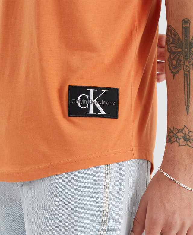 Calvin Klein Badge Turn Up Sleeve T-Shirt Orange