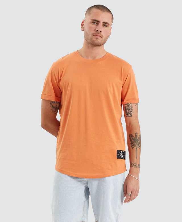 Calvin Klein Badge Turn Up Sleeve T-Shirt Orange