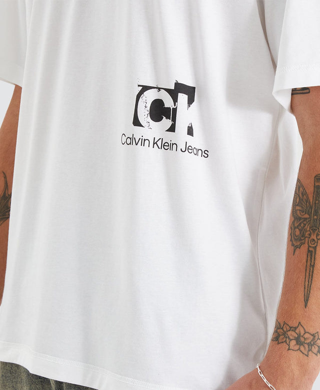 Calvin Klein CONNECTED LAYERED LANDSCAPE TEE - BRIGHT WHITE WHITE