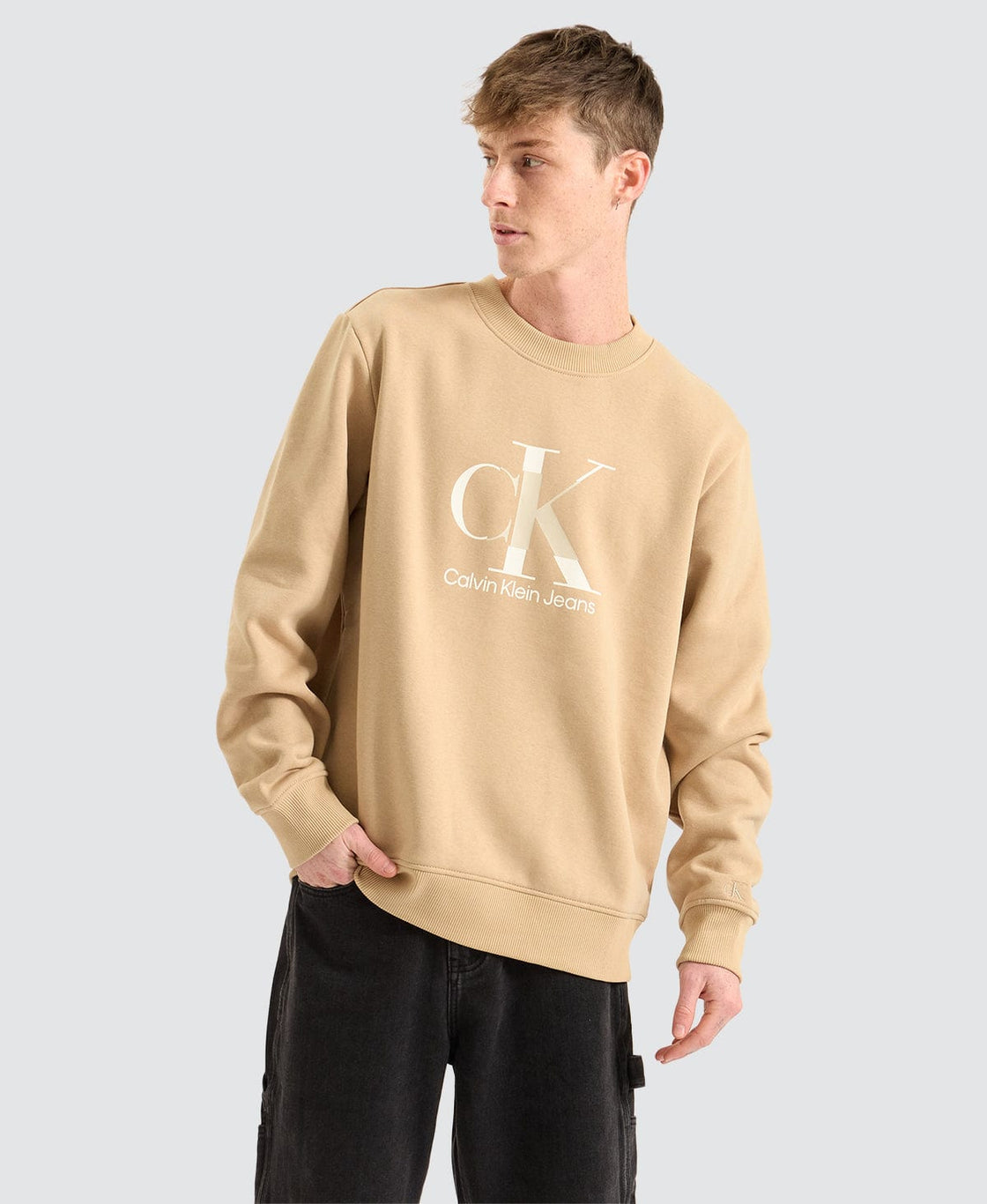 Calvin Klein Disrupted Monologo Crew Neck Travertine Brown Neverland