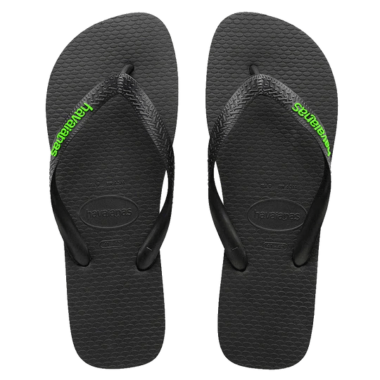 Havaianas Rubber Logo Thongs Black/Neon Green