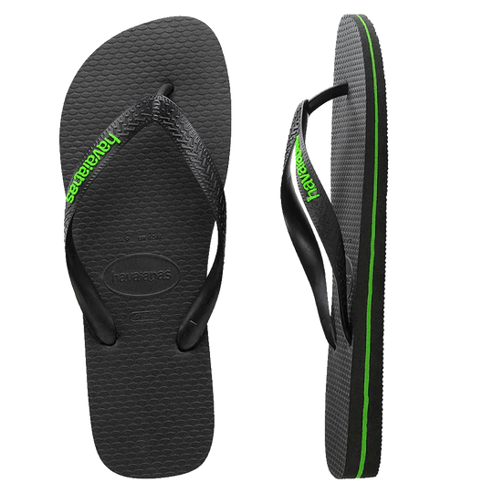 Havaianas Rubber Logo Thongs Black/Neon Green