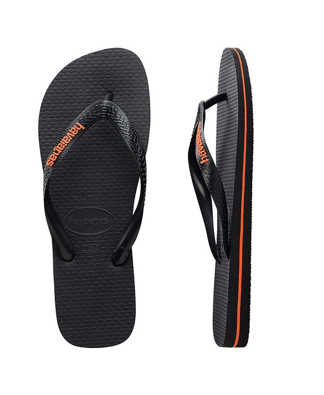 Havaianas Rubber Logo Thongs Black/Orange