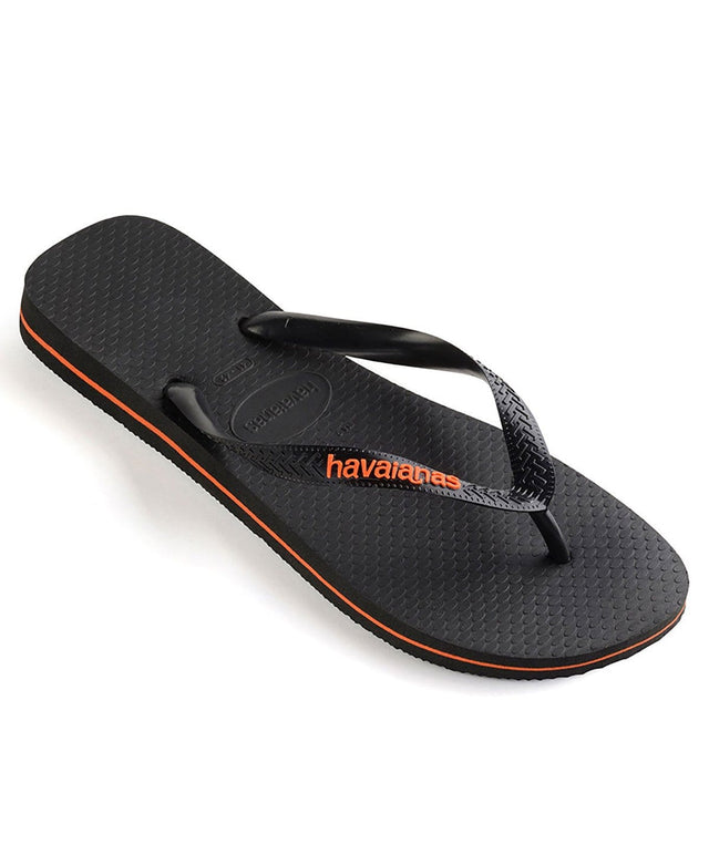 Havaianas Rubber Logo Thongs Black/Orange