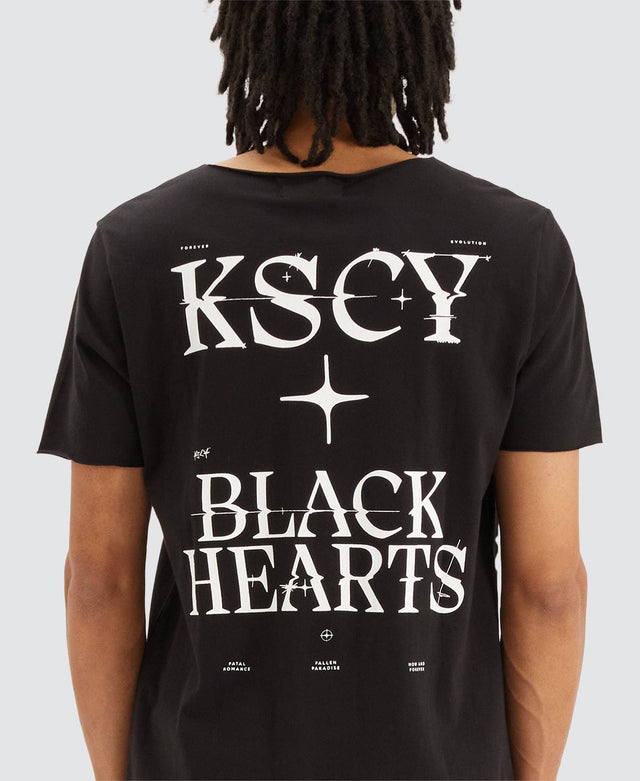 Kiss Chacey Blackheart Dual Curved Raw V-Neck T-Shirt Jet Black