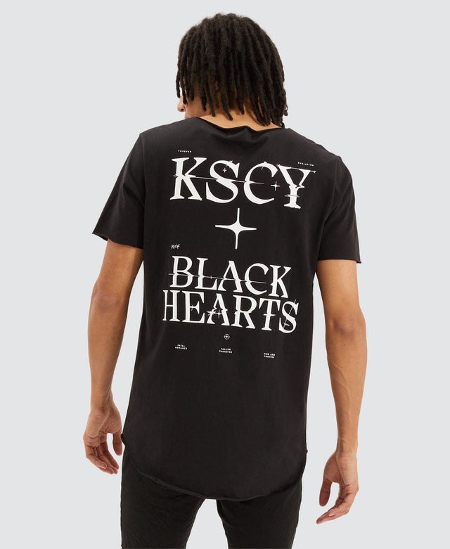 Kiss Chacey Blackheart Dual Curved Raw V-Neck T-Shirt Jet Black