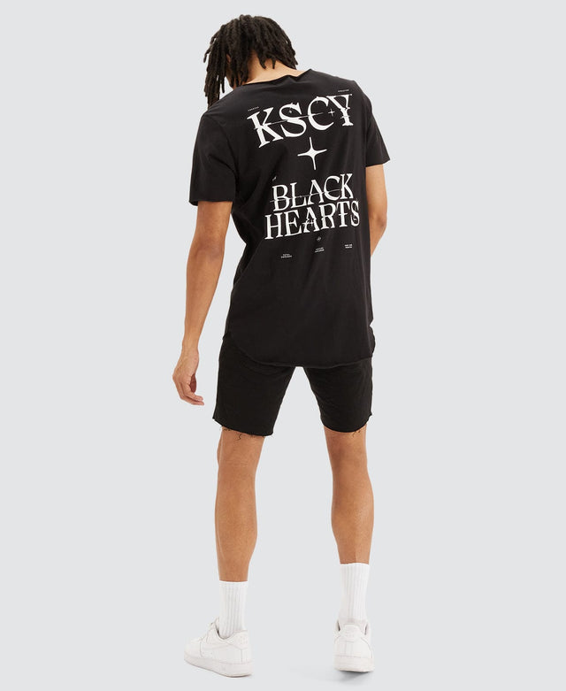 Kiss Chacey Blackheart Dual Curved Raw V-Neck T-Shirt Jet Black