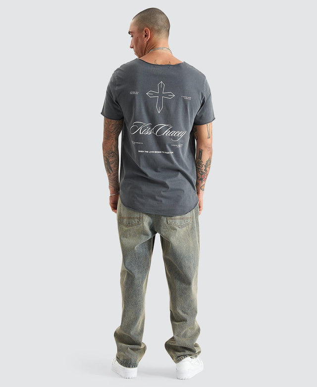 Kiss Chacey Brushton Dual Curved Raw V-Neck Tee - Pigment Asphalt GREY