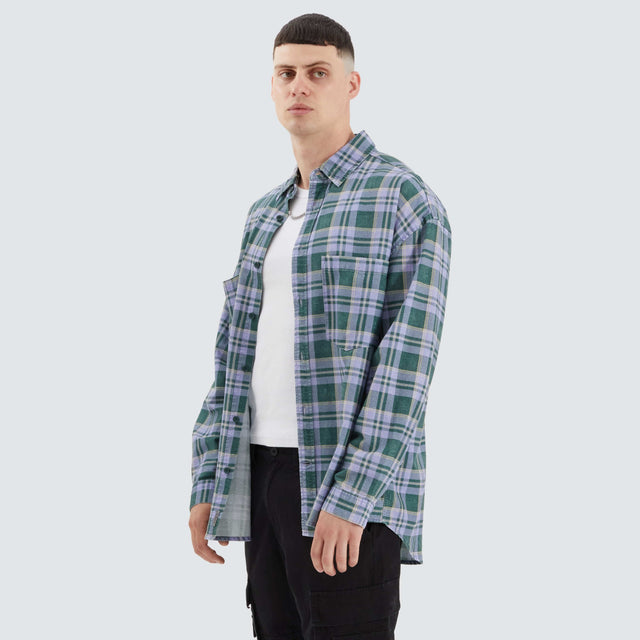 Kiss Chacey Craigton Drop Shoulder Long Sleeve Shirt Moss Green Check